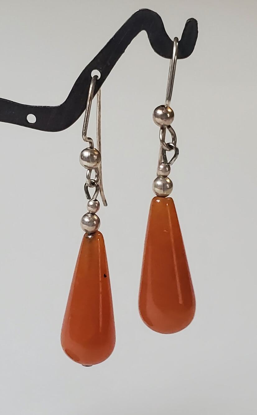 Vintage Carnelian Drop Silver Tone Earrings